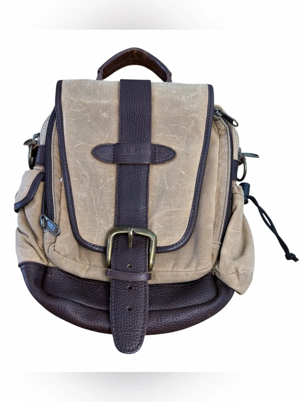 Vintage LL Bean Waxed Canvas & Leather Continental Field Shoulder Utility Bag